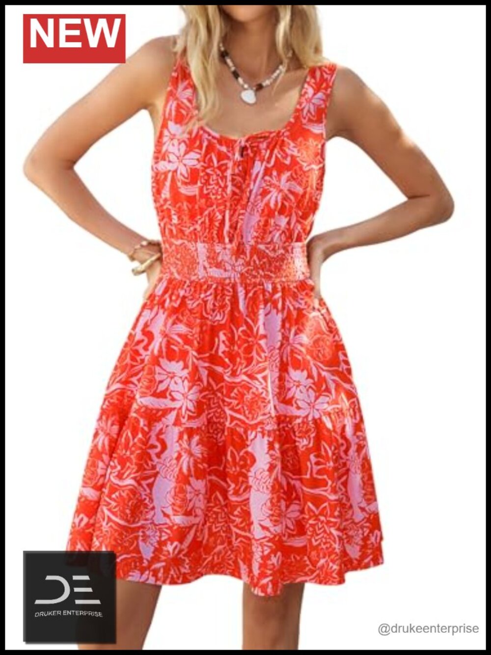 Sleeveless Boho Floral Mini Dress Tiered Ruffle Smocked Waist Pockets